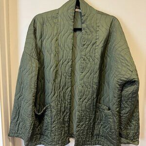 Green Silk Blend Quilted Swing Jacket